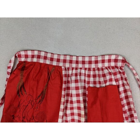 VINTAGE WOMEN'S RED PLAID HALF APRON - FRUIT BOWL - POCKETS - Picture 8 of 16